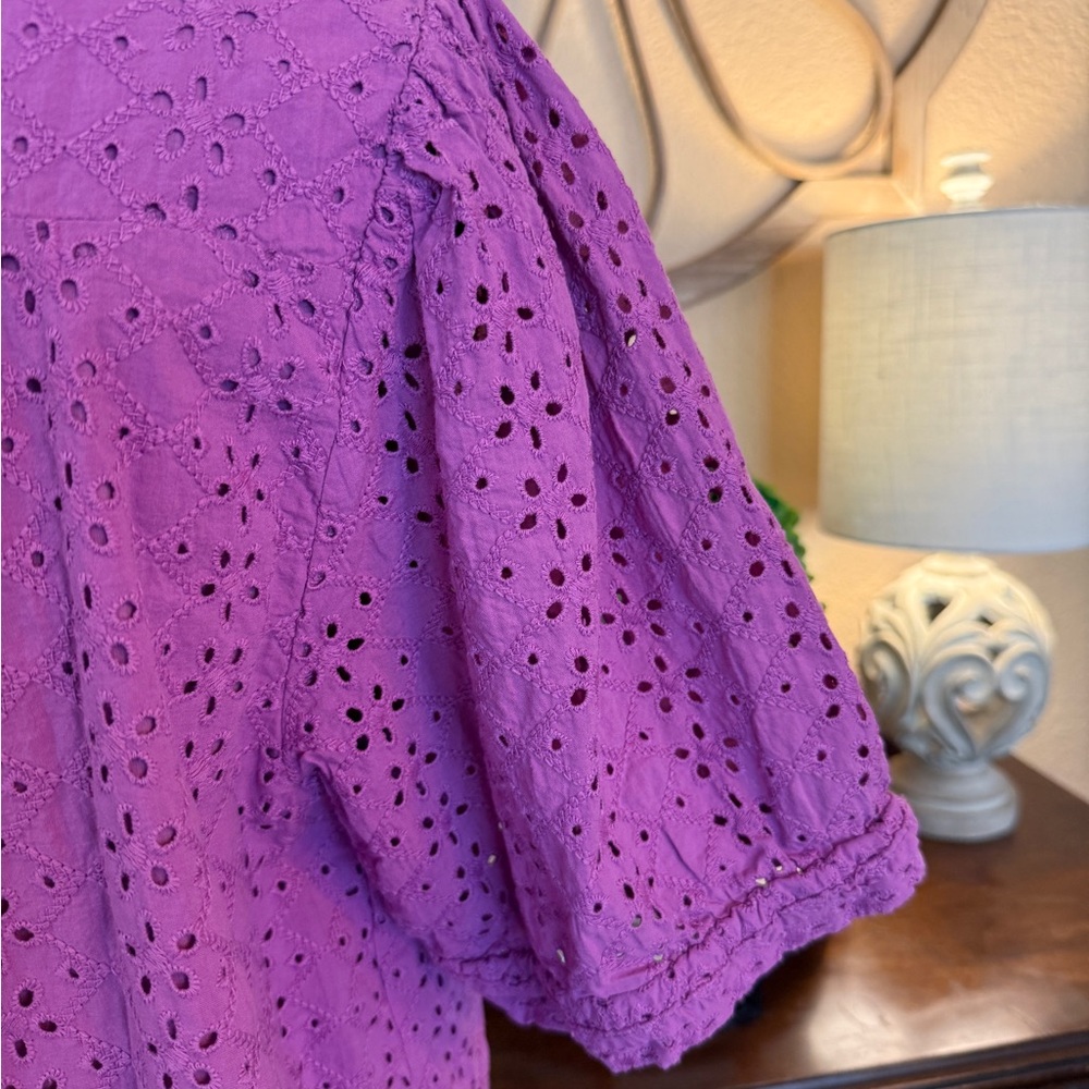 Draper James Purple Eyelet V-Neck Blouse - Picture 10 of 14
